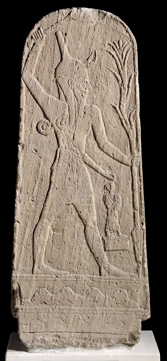إله العاصفة بعل مع صاعقة ، من أوغاريت (رأس شمرا) ج .1350-1250 قبل الميلاد (الحجر الرملي) بواسطة المدرسة الأشورية