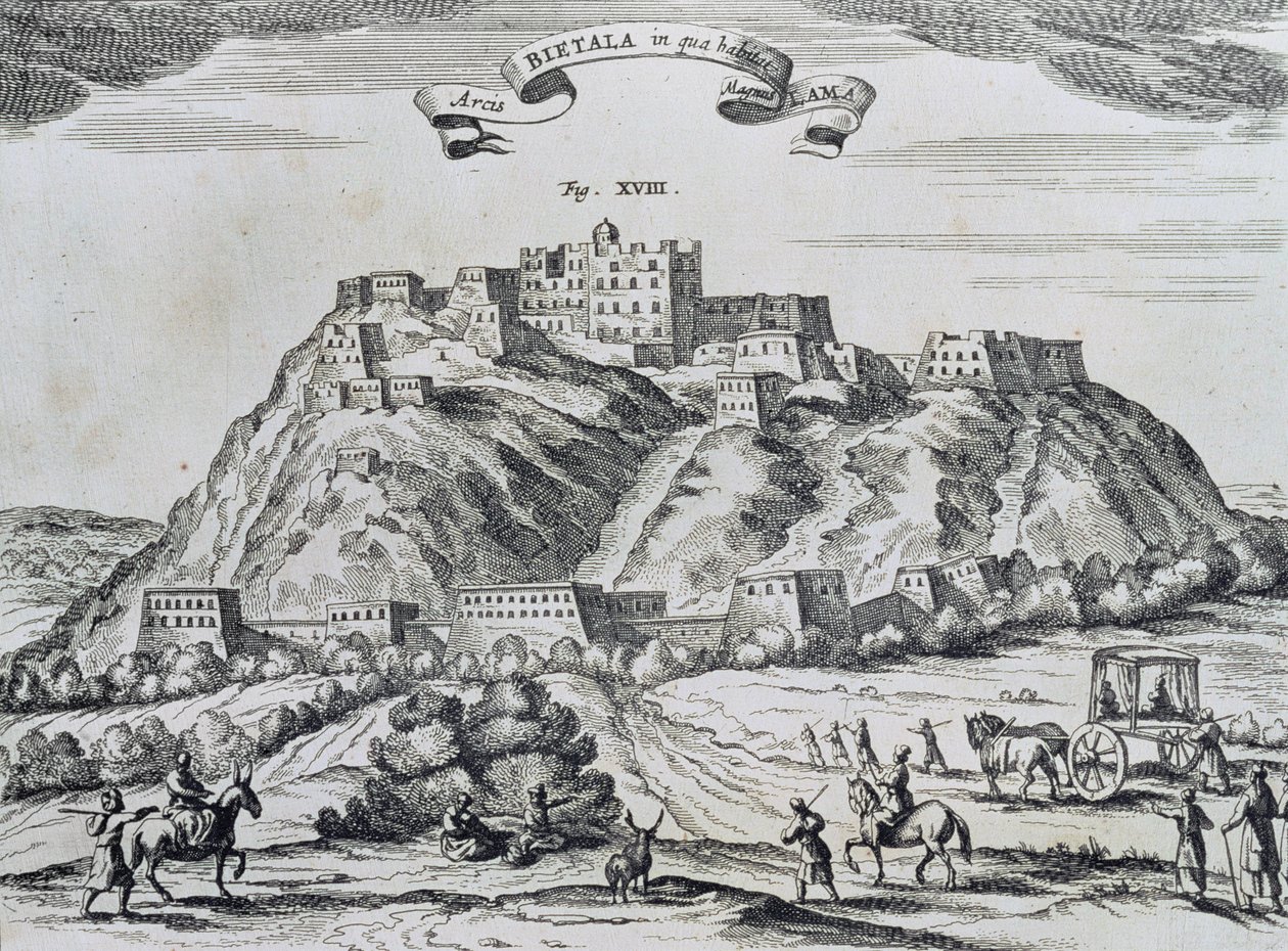 منظر لاسا ، عاصمة التبت ، من "نصب الصين التذكاري" ، طُبعت في أمستردام عام 1667 بواسطة كنائس أتاناسيو