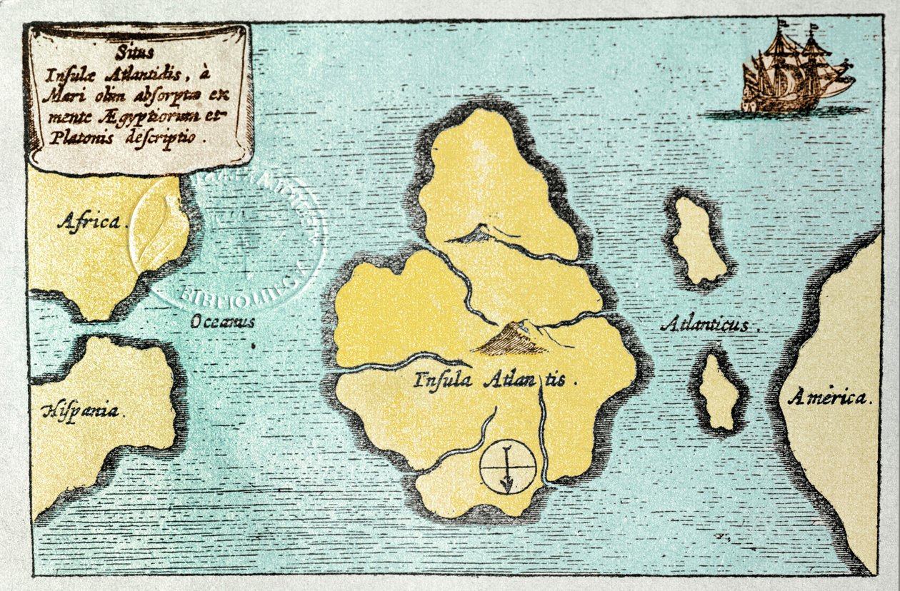 خريطة لجزيرة أتلانتس الأسطورية - من Mundus Subterraneus في Athanase Kircher (أو Athanasius Kircheri) بواسطة أثناسيوس كيرشر