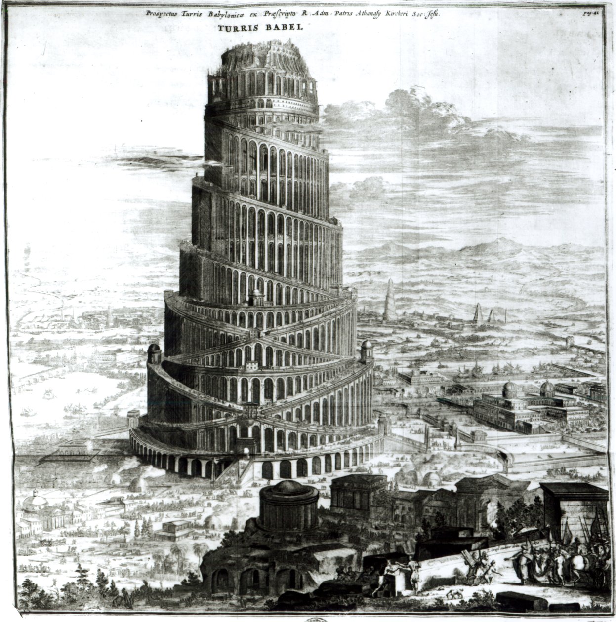 برج بابل ، 1679 (النقش) (صور من وزن الجسم) بواسطة أثناسيوس كيرشر