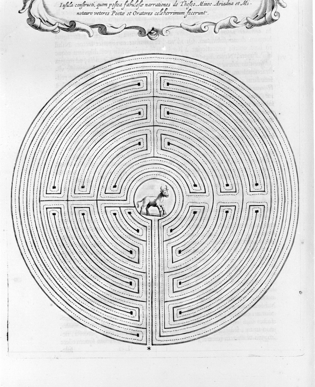 متاهة Cnossos التي صممها Dedale - في الوسط يوجد minotaur - "Turris Babel" بواسطة Athanase Kircher - أمستردام بواسطة أثناسيوس كيرشر