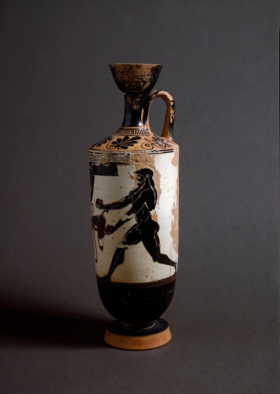 الفن اليوناني: "" هرقل وأطلس "" تفاصيل أطلس. Lekythos (lecyth) أبيض أدركه رسام أثينا (450-400 قبل الميلاد). أثينا ، المتحف الأثري الوطني بواسطة أثينا الرسام (ورشة عمل)