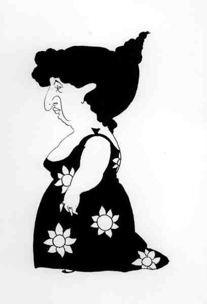 صورة كاريكاتورية لشخصية ترتدي ثوب عباد الشمس ، من "Bon Mots" (ليثو) بواسطة اوبري بيردسلي