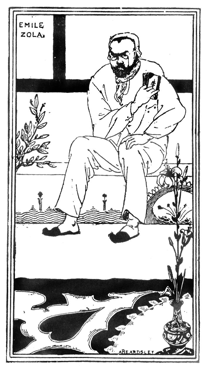 Emile Zola، 1893 88 @ Zola (1840-1902) كاتب وروائي فرنسي ؛ توضيح من مجلة "بال مول بدجت" ؛ بواسطة اوبري بيردسلي
