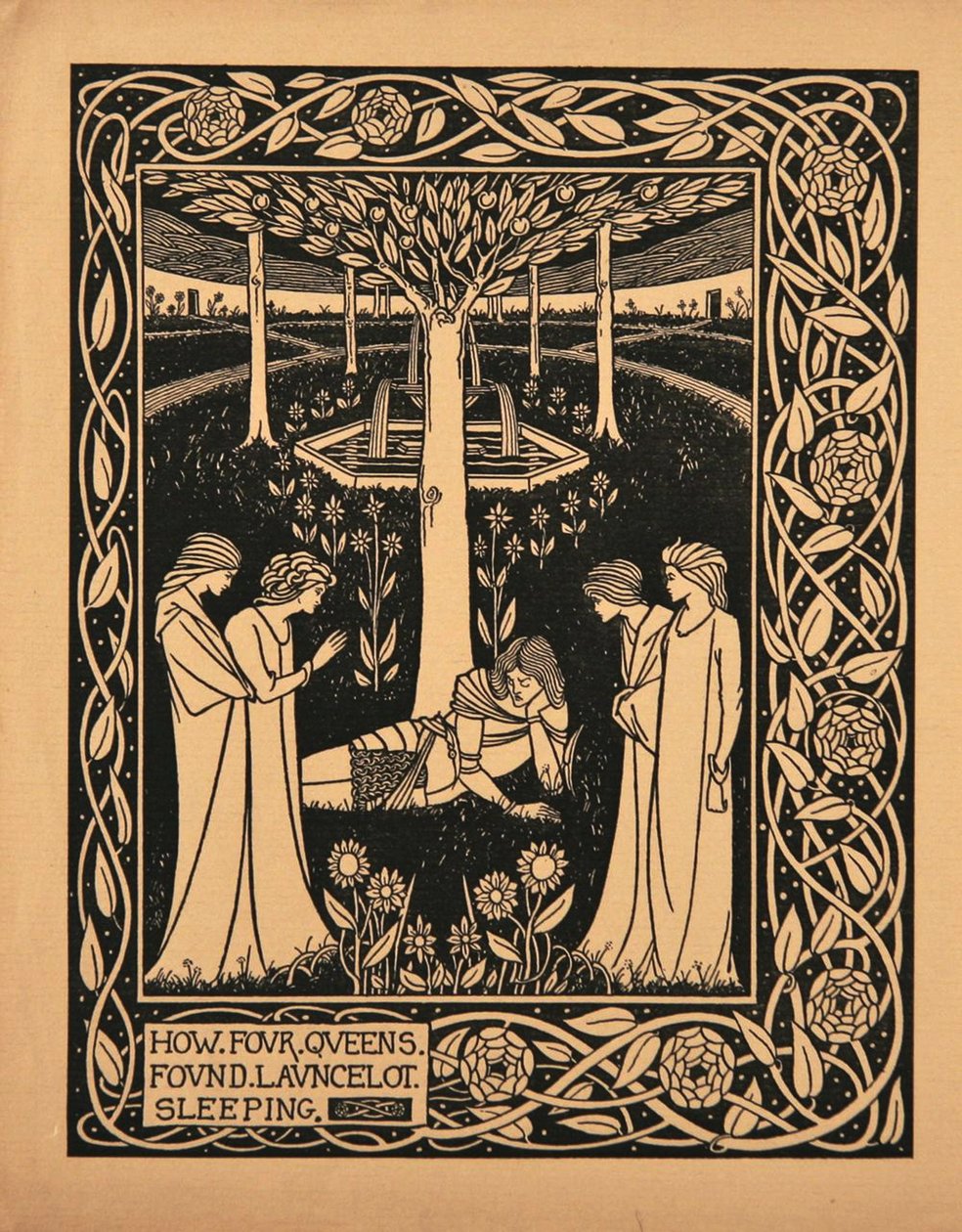 كيف وجدت أربعة كوينز النوم لانسلوت. رسم توضيحي لكتاب Le Morte dArthur بواسطة السير توماس بواسطة اوبري بيردسلي