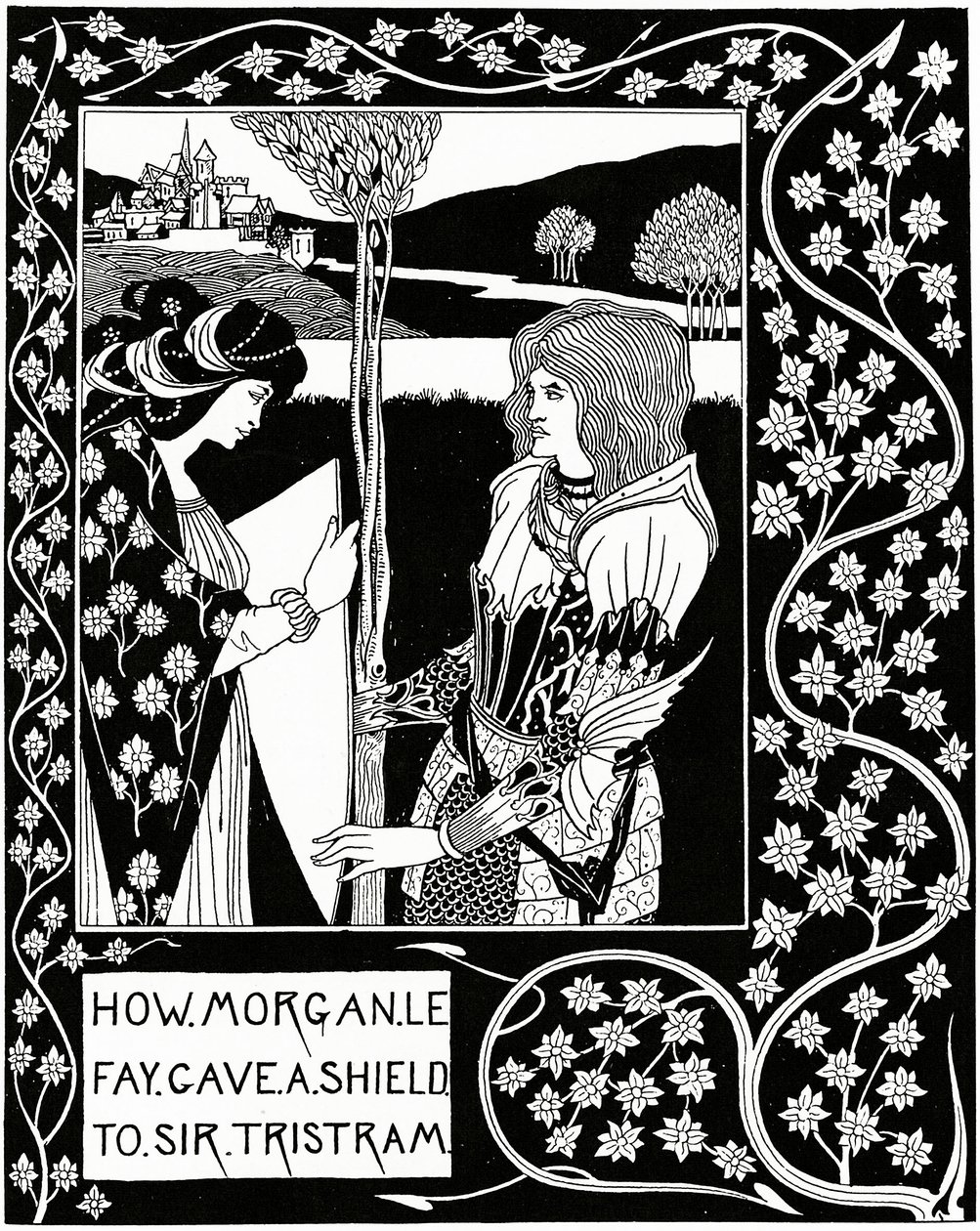 كيف أعطى Morgan le Fay درعًا للسير تريسترام ، رسم توضيحي من "Le Morte d&39;Arthur" بواسطة السير توماس مالوري ، 1894 بواسطة اوبري بيردسلي