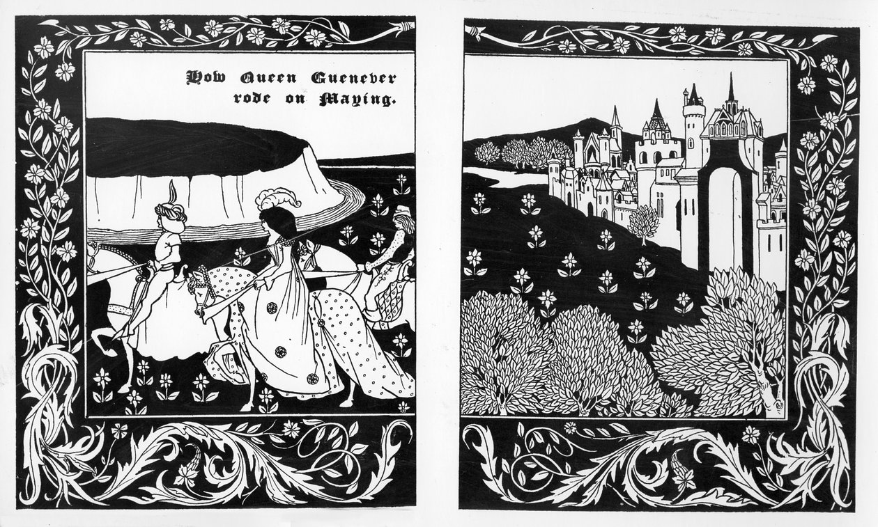 كيف ركبت الملكة غينيفر في Maying ، التوضيح من `` Le Morte d&39;Arthur &39;&39; لتوماس مالوري ، 1894 بواسطة اوبري بيردسلي