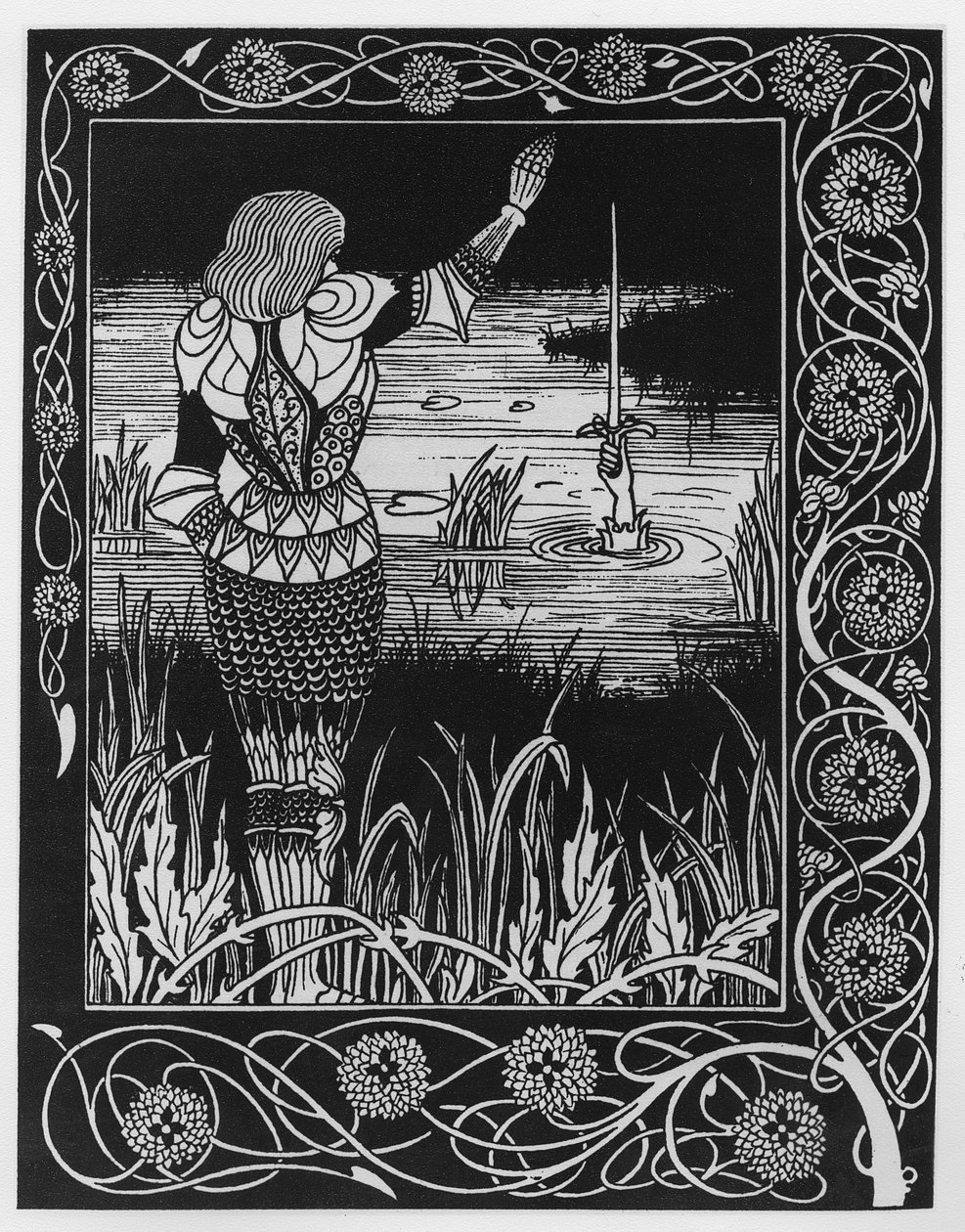 كيف ألقى السير Bedivere السيف Excalibur في الماء ، رسم توضيحي من "Le Morte d&39;Arthur" بواسطة السير توماس مالوري ، 1893-94 بواسطة اوبري بيردسلي
