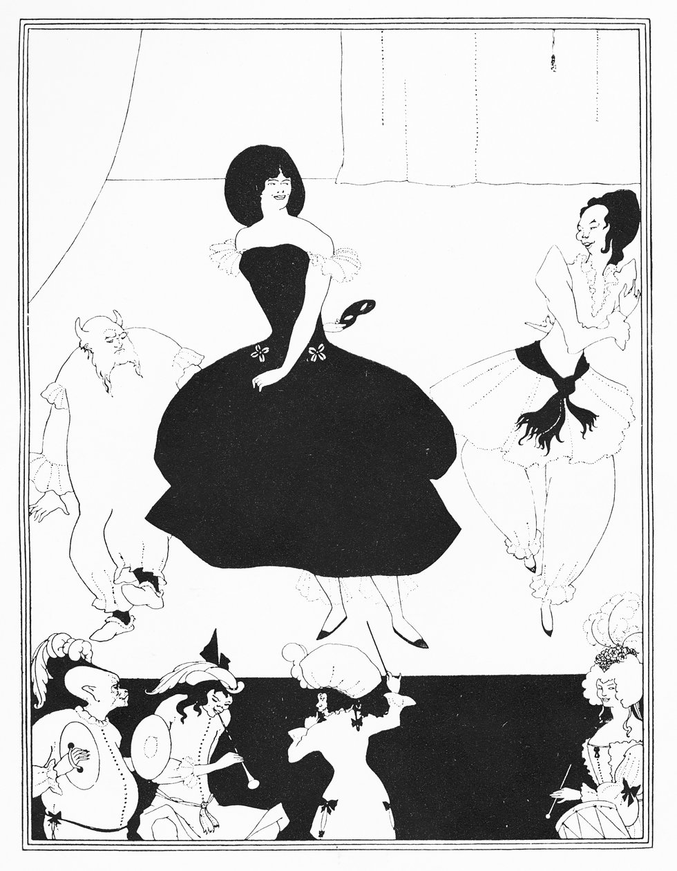 رسم توضيحي للباليه الكوميدي "Marionettes III" ، من "The Yellow Book" ، المجلد. 1 ، 1894 بواسطة اوبري بيردسلي