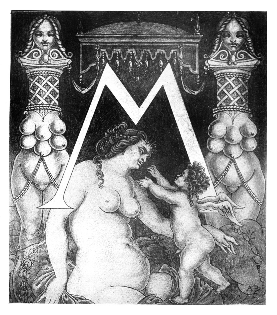 الحرف الأول "M" لـ Volpone ، 1898 بواسطة اوبري بيردسلي