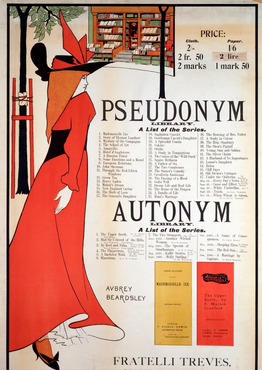 ملصق لـ "The Pseudonym and Autonym Libraries" (color litho بواسطة اوبري بيردسلي
