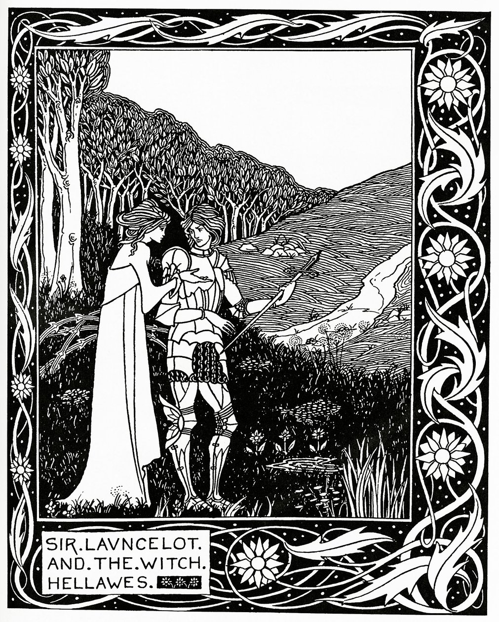 السير Launcelot والساحرة Hellawes 1870 بواسطة اوبري بيردسلي
