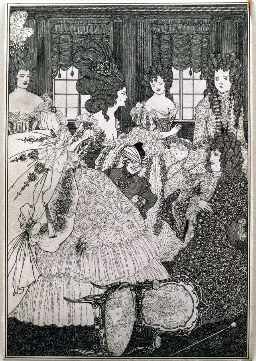 "The Battle of the Beaux and the Belles" ، الرسم التوضيحي الثامن من حانة "Rape of the Lock" التي رسمها ألكسندر بوب (1688-1744). بواسطة ليونارد سميثرز بواسطة اوبري بيردسلي