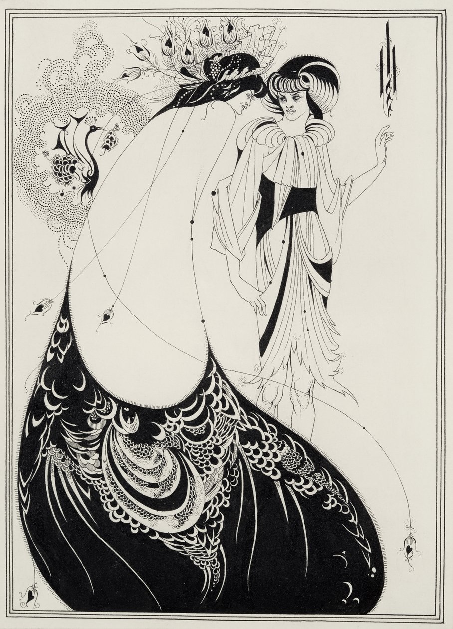 تنورة الطاووس ، توضيح للنسخة الإنجليزية من `Salome by Oscar Wilde (1854-1900) 1893 (حبر أسود وجرافيت على ورق) بواسطة اوبري بيردسلي