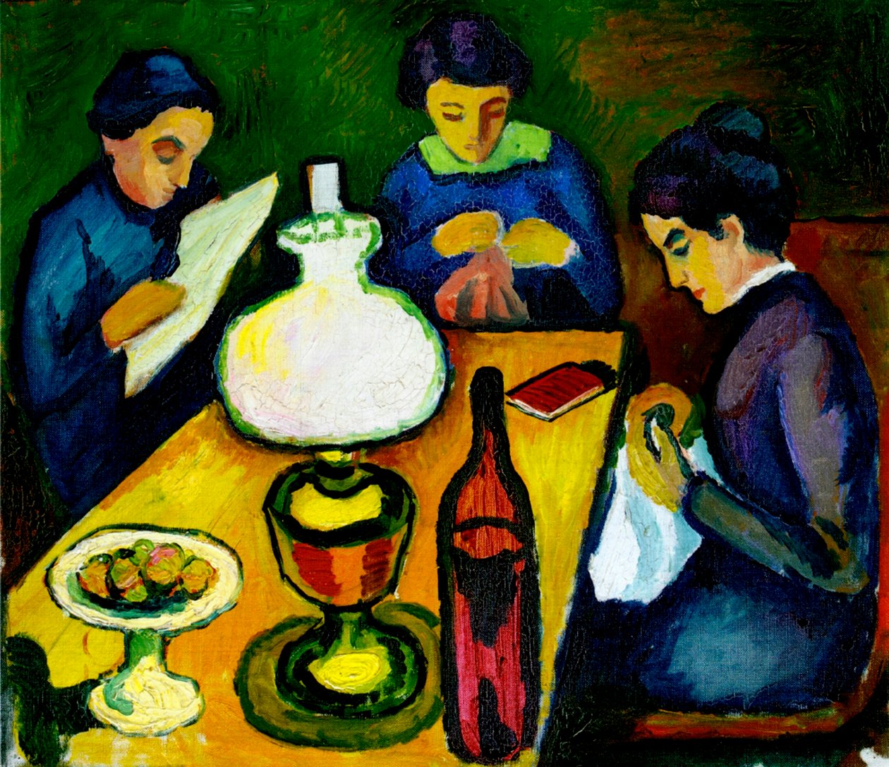 ثلاث نساء على الطاولة بجانب المصباح ، 1912 بواسطة أغسطس ماكي