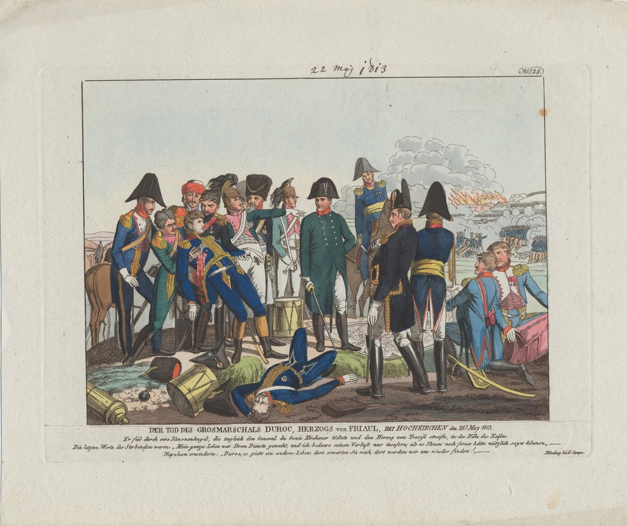 وفاة المارشال دوروك في Hochkirchen في 22 مايو 1813 بواسطة أغسطس فريدريش أندرياس كامبي