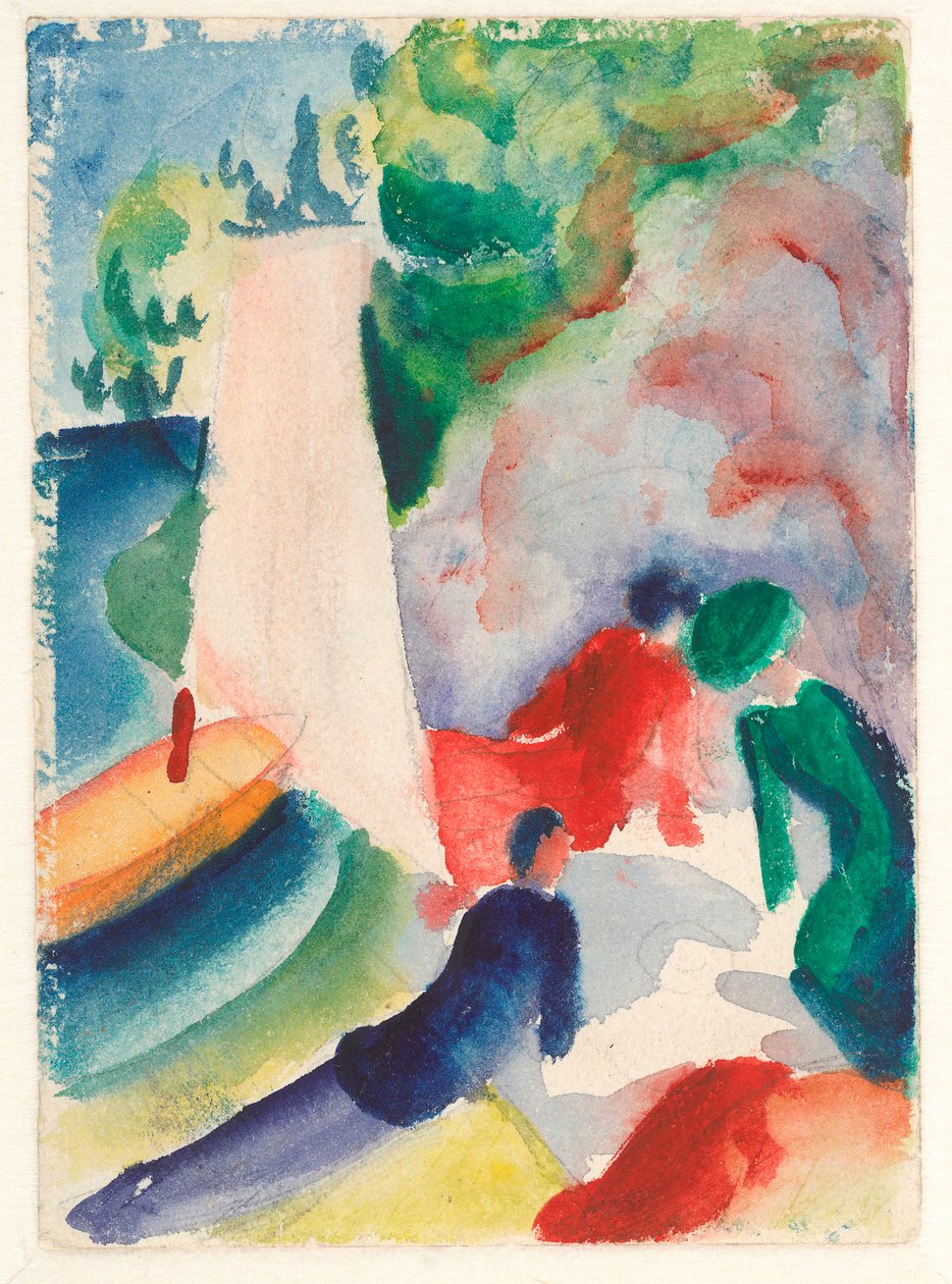 "نزهة على الشاطئ" (نزهة بعد الإبحار) لوحة مائية من August Macke (1887-1914) 1913 الحجم 17.6x12.2 سم ألبرتينا ، فيينا بواسطة أغسطس ماكي