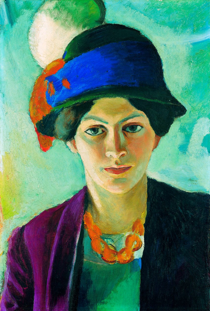 "صورة زوجة الفنان مع قبعة" (زوجة الفنان مع قبعة) لوحة لأوغست ماك (1887-1914) بواسطة أغسطس ماكي