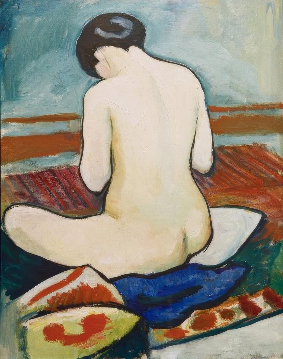يجلس عارية مع وسادة بواسطة أغسطس ماكي