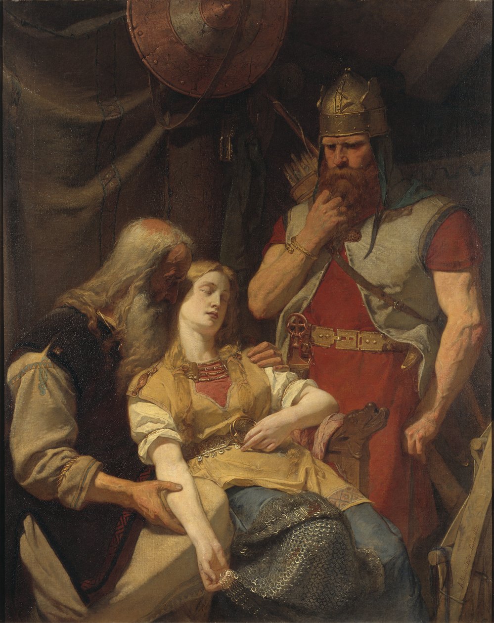 أعلن Orvar Oddr عن Ingeborg la mort de Hjalmar - Oervar-Oddr يخبر Ingeborg بوفاة Hjalmar ، بواسطة Malmstrom ، أغسطس (1829-1901). زيت على قماش بواسطة أغسطس Malmström