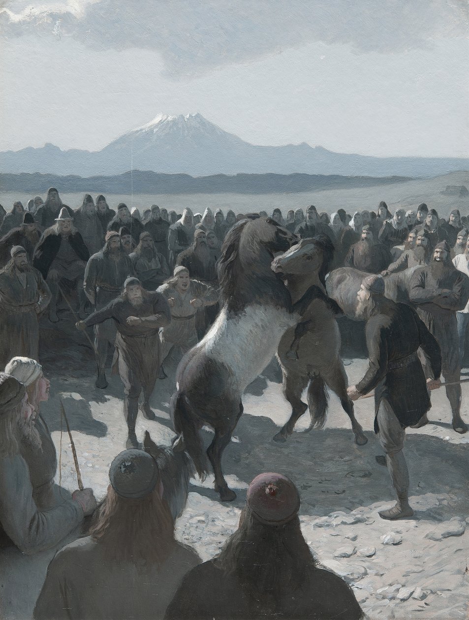 قصة Burnt Njáll: The Horse-Fight في Hliðarendi ، 1880. بواسطة أغسطس Malmström