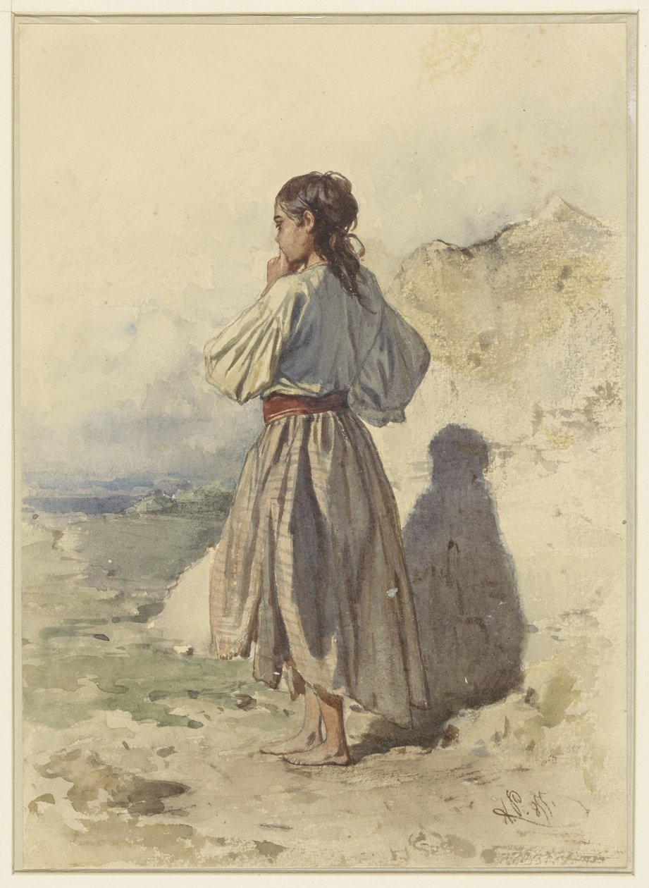 امرأة مجرية واقفة على اليسار بثلاثة أرباع الصورة من الخلف بواسطة أغسطس Xaver Carl von Pettenkofen