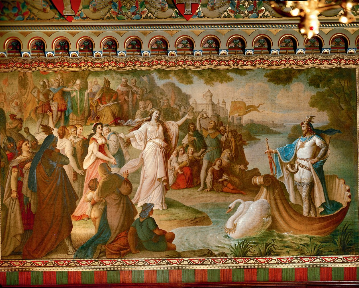 The arrival of Lohengrin in Antwerp, from the Lohengrin Saga, Salon, c.1882-83 (oil on canvas) (see also 419255) بواسطة أغسطس فون هيكل