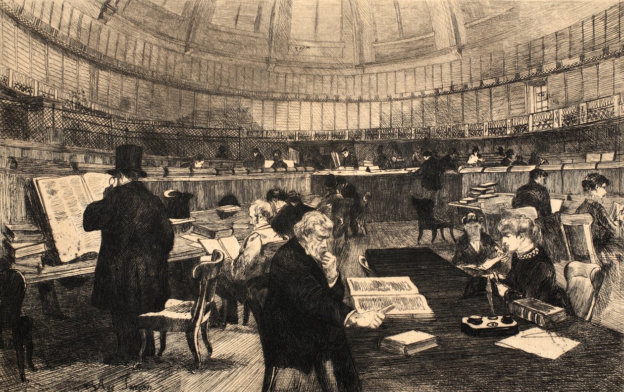 المتحف البريطاني ، رسم توضيحي من الحانة "La Rue a Londres". بقلم G. Charpentier et Cie ، 1884 بواسطة أوغست أندريه لانكون