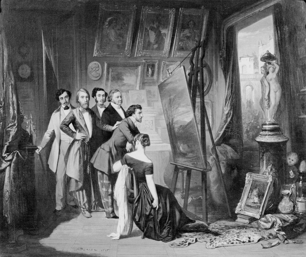 داخل استوديو ألفريد برواس (1821-1877) في مونبلييه ، 1848 بواسطة أوغست بارتيليمي جلايز