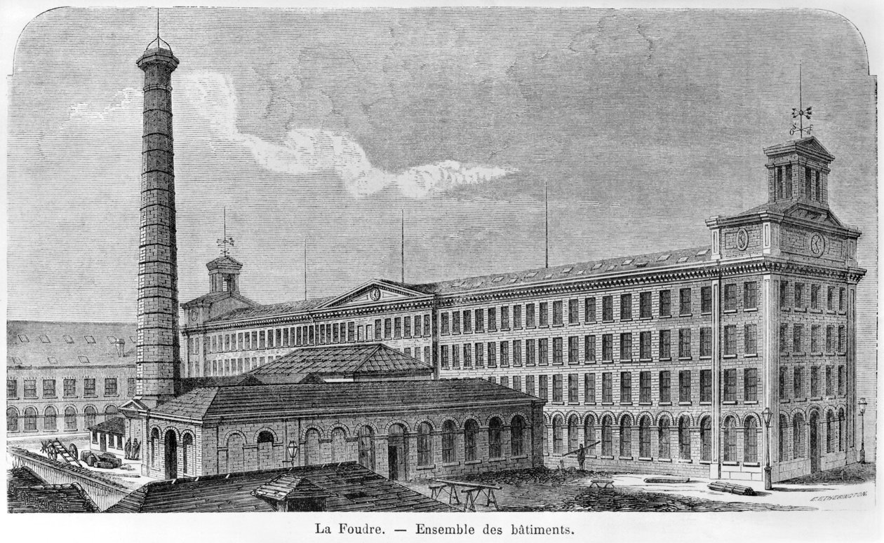 مصنع القطن "La Foudre" ، رسم توضيحي من "Les Grandes Usines" لجوليان تورغان ، منقوش بواسطة إدوارد إيثرينجتون (fl.1860) أواخر القرن التاسع عشر بواسطة أوغست برتراند