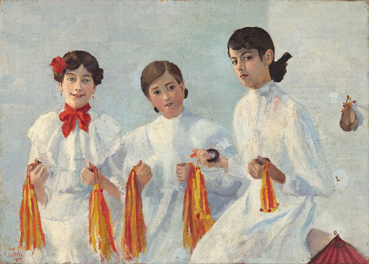 Trois jeunes Sevillanes - لوحة بواسطة أوغست بريل (1875-1938) ، زيت على قماش ، 50.7 × 70 سم ، 1907 - متحف كانتيني بواسطة أوغست بريل