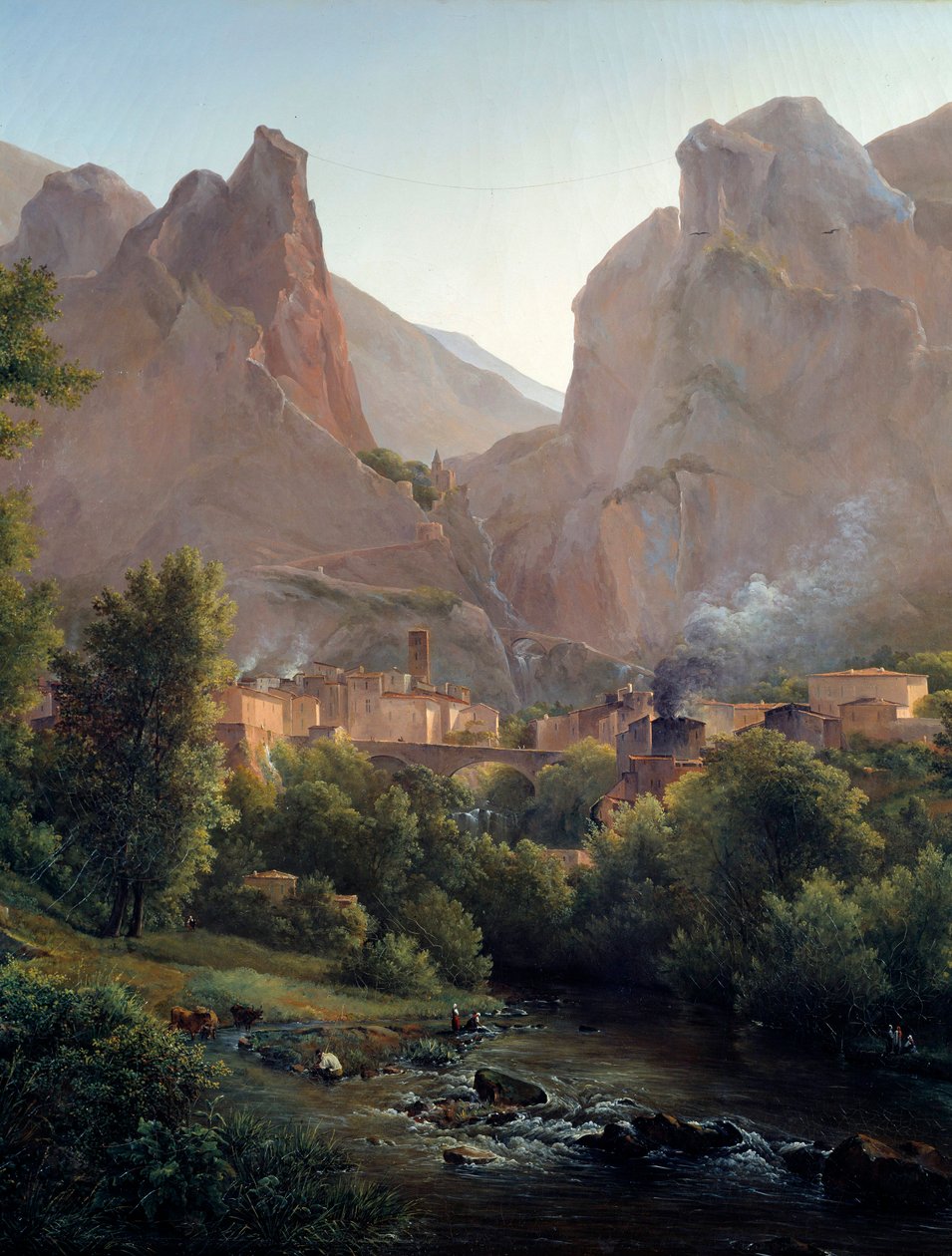قرية موستيرس سانت ماري (موستيرس سانت ماري) التفاصيل. لوحة أوغست بيك (1797-1874) من القرن التاسع عشر إيكس أون بروفانس ، متحف جرانيت بواسطة أوغست بيك