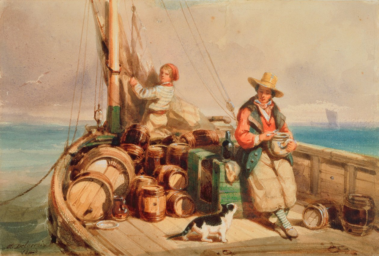 شخصان على متن قارب ، 1843 (مرحاض على ورق) بواسطة أوغست ديلاكروا