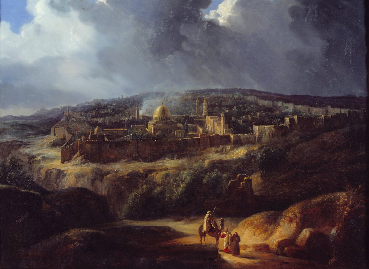 منظر لأورشليم مأخوذ من وادي يهوشافاط. لوحة لأوغست فوربين (1777-1841) بواسطة أوغست فوربين