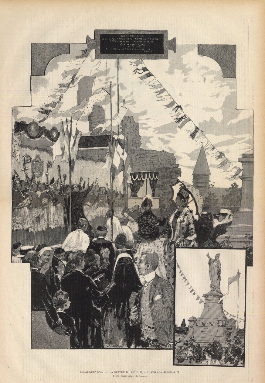 تدشين تمثال البابا أوربان الثاني في شاتيلون سور مارن في 21 يوليو 1887. رسم الطبيعة من قبل أوغست فرانسوا ماري جورجيه (1862-1927) ، في باريس اللامع عام 1887. بواسطة أوغست فرانسوا جورجيت