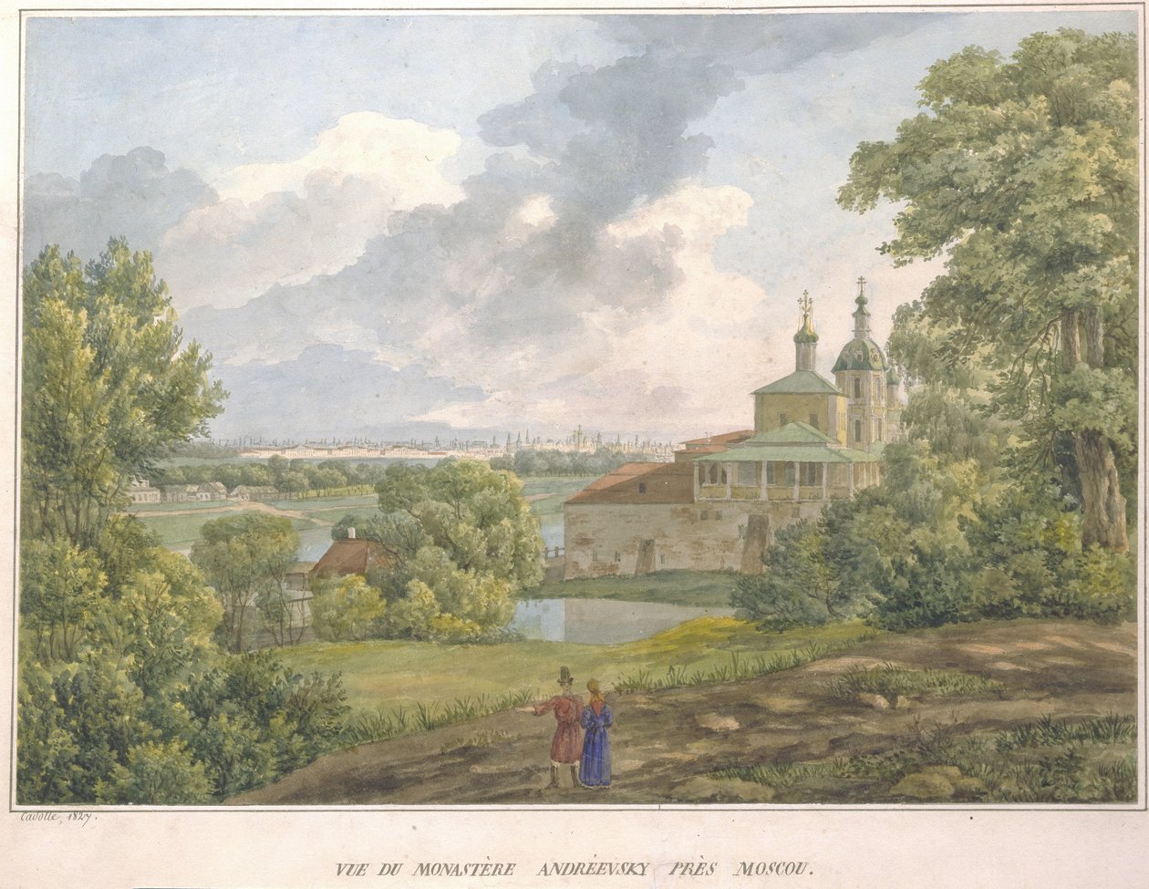منظر لموسكو من تلال سبارو. دير أندريفسكي 1827 بواسطة أوغست جان بابتيست أنطوان كادول