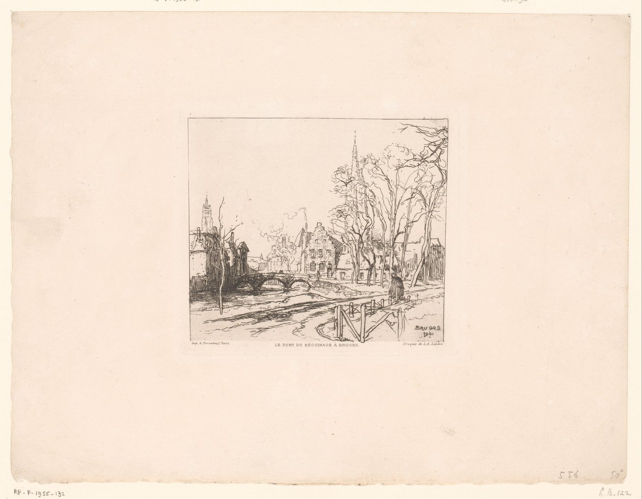 منظر للجسر في Begijnhof في بروج Le pont du Beguinage à Bruges (العنوان على الكائن) بواسطة أوغست ليبير