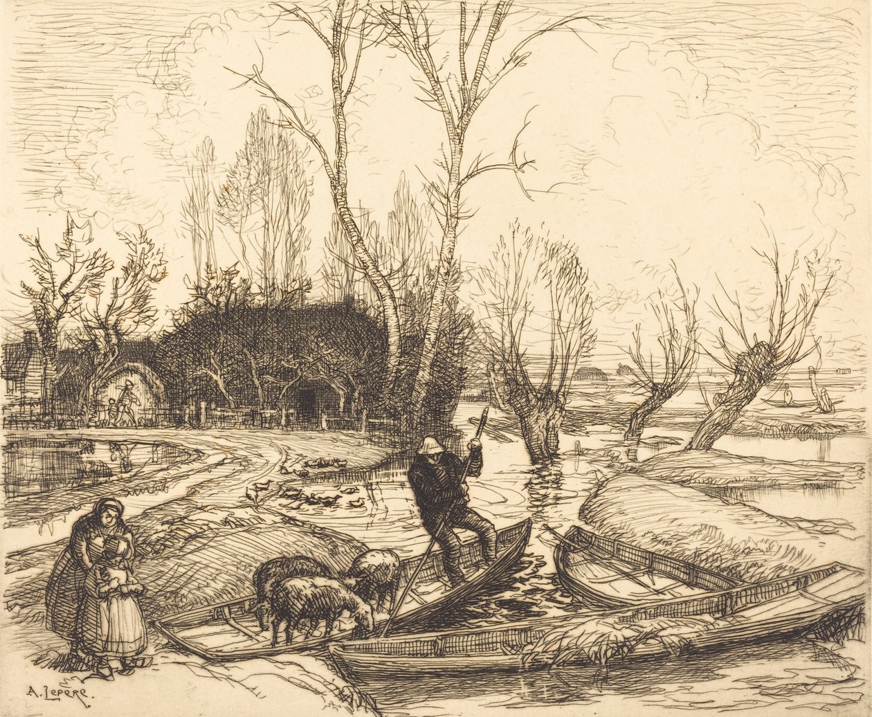 في مستنقع Deluged - The Shepherd Au marais inonde - Le berger ، 1911. بواسطة أوغست ليبير