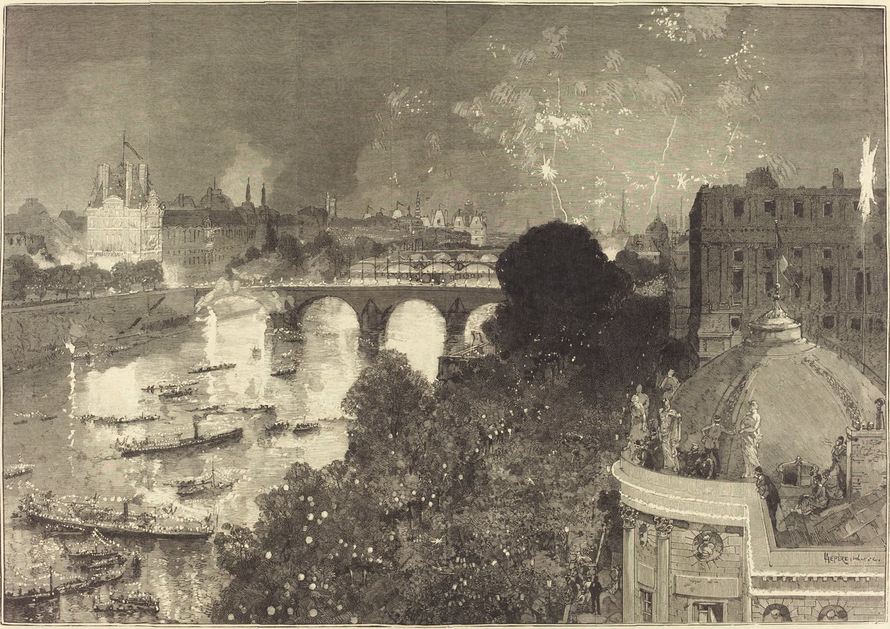 14 يوليو. إضاءة نهر السين من Pont Neuf إلى Pont au Change بواسطة أوغست ليبير