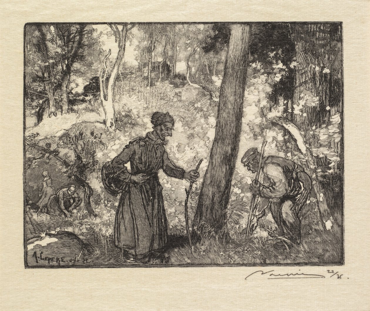 غابة Fontainebleau: صيادو الفطر في Rocher Bernard La Forêt de Fontainebleau ... ، 1890. بواسطة أوغست لويس ليبيري