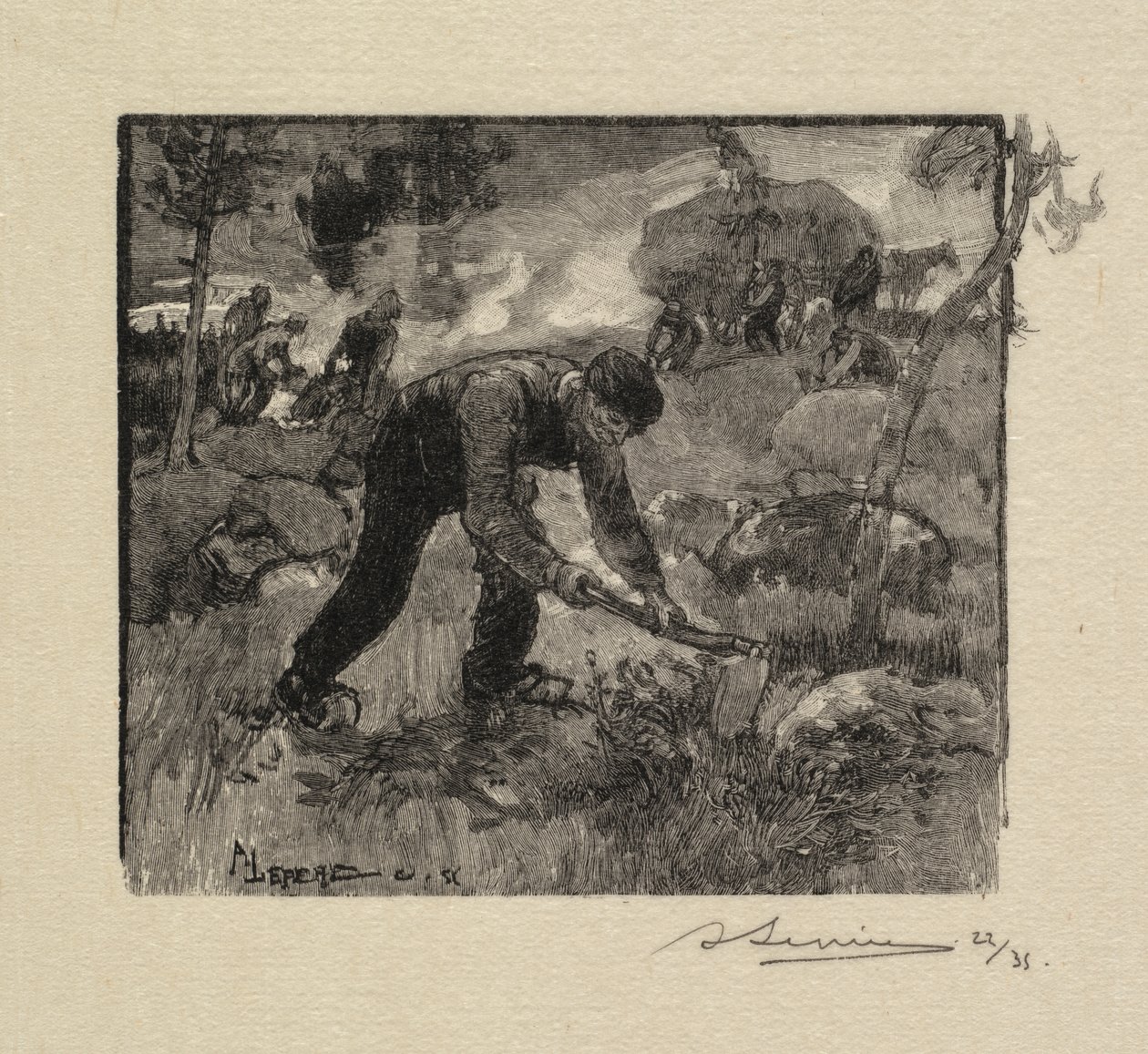 غابة Fontainebleau: سحب Heather La Forêt de Fontainebleau: Arracheurs de Bruyères ، 1890. بواسطة أوغست لويس ليبيري