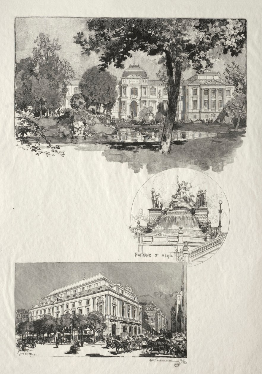 Rouen Illustré: La Musée، Fontaine St. Marie، Le Théâtre des Arts، 1896. بواسطة أوغست لويس ليبيري