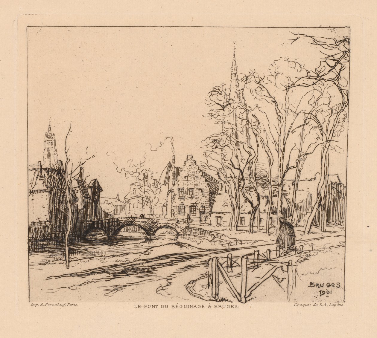 جسر Béguinage في بروج La Pont du Beguinage à Bruges ، 1901. بواسطة أوغست لويس ليبيري