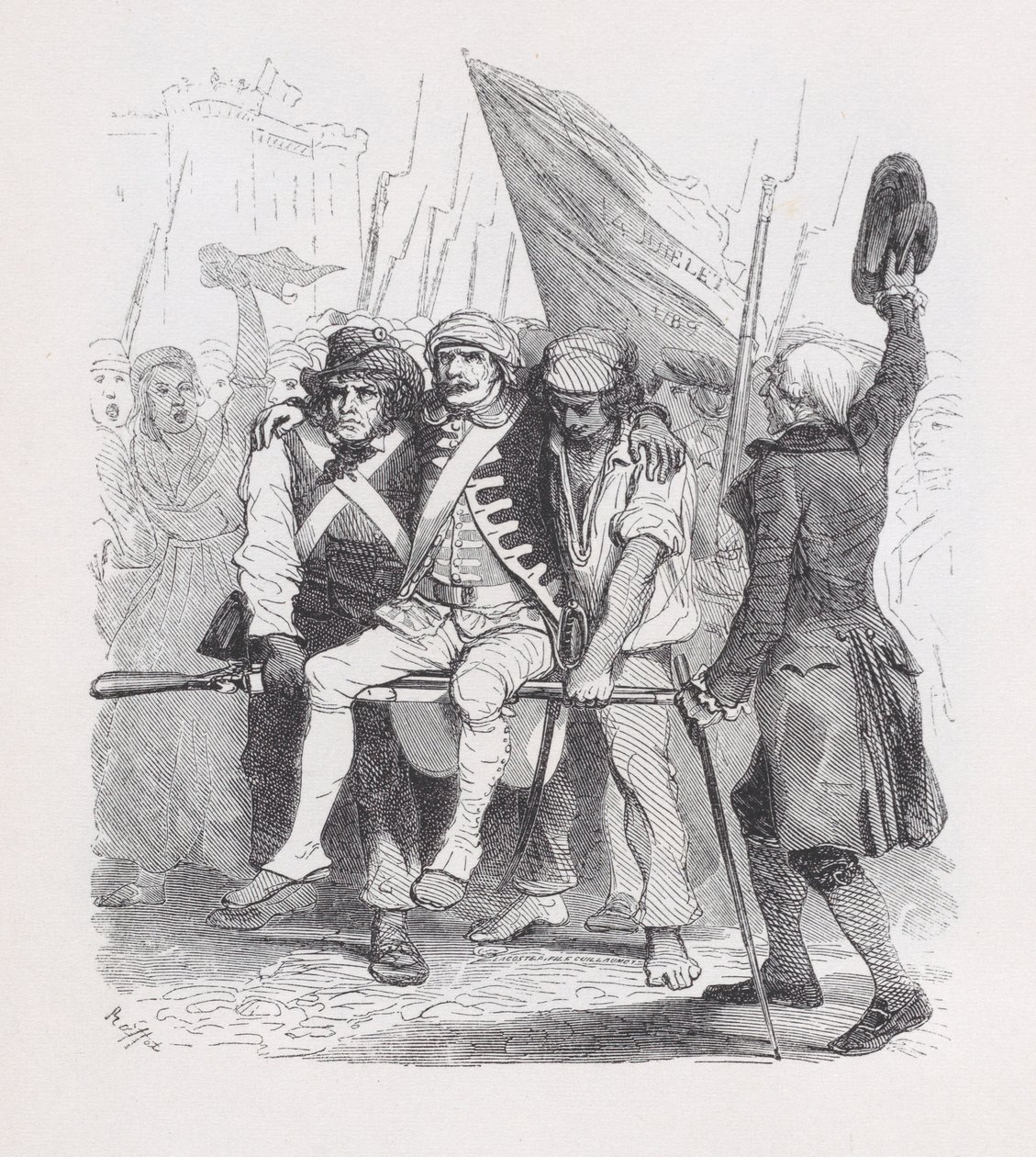 الرابع عشر من يوليو ، من الأعمال الكاملة ل Béranger ، 1836. المؤلفون: Auguste Raffet ، Lacoste ، Eugène Guillaumot. بواسطة أوغست رافيت ، لاكوست ، يوجين غيوموت