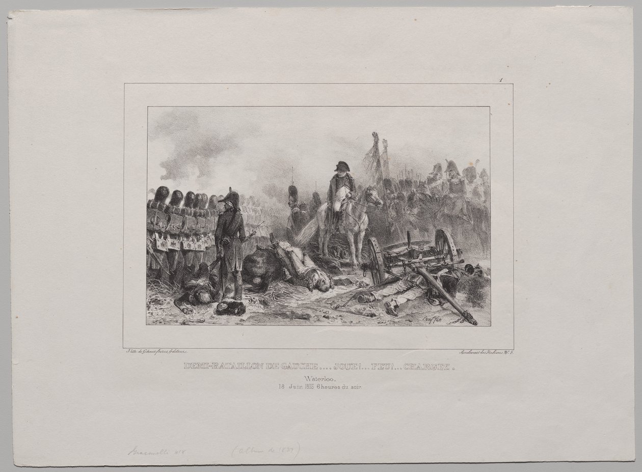 ألبوم ليثوغرافي لعام 1837: نصف كتيبة على اليسار ... هدف! ... نار! ... تحميل بواسطة أوغست رافت