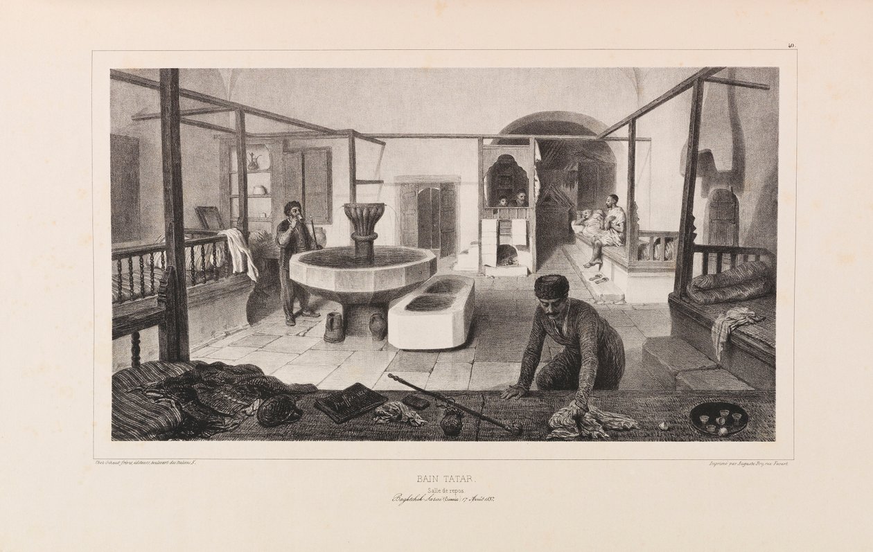 حمام تتار ، غرفة استراحة. من رحلة دانس لا روسي بواسطة أناتول دي ديميدوف ، 1837. بواسطة أوغست رافت