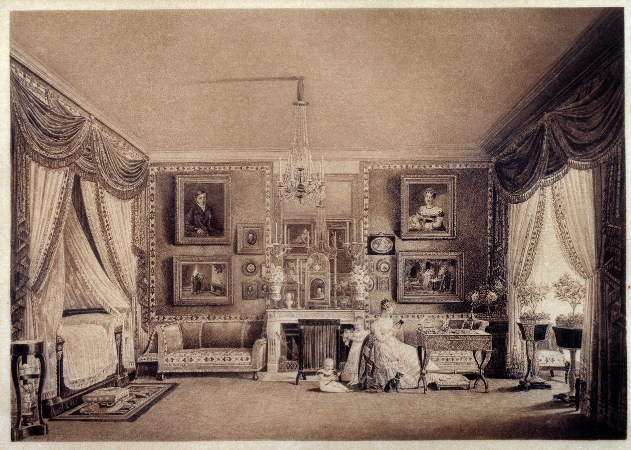 غرفة نوم دوقة بيري في التويلري. رسم أوغست جارنيراي (1785-1824) بواسطة أوغست سيمون جارنيراي