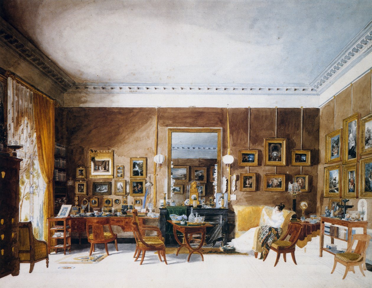 Living room of Duchess of Berry at Tuileries, watercolor by Garnerey Auguste (1785-1824), France بواسطة أوغست سيمون جارنيراي