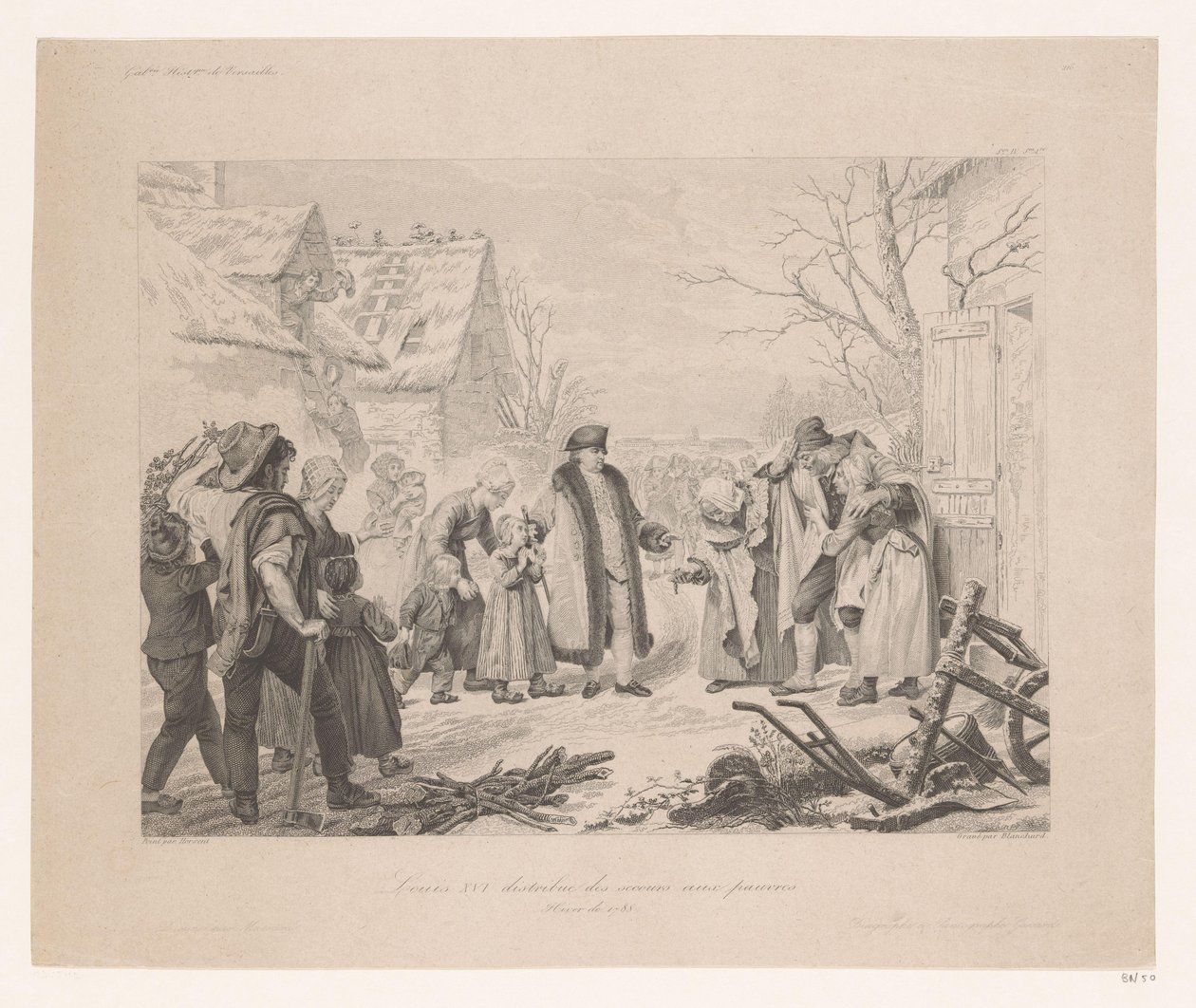 لويس السادس عشر يزور حي فقير توزيع لويس السادس عشر des secours aux pauvres (العنوان على الكائن) بواسطة أوغست توماس ماري بلانشارد