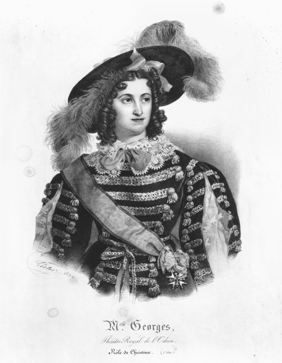 Mademoiselle George في دور الملكة السويدية ملكة السويد من "Christine ou Stockholm، Fontainebleau et Rome" بواسطة Alexandre Dumas (1802-70) 1830 بواسطة Auguste Toussaint أو Lecler Le clerc